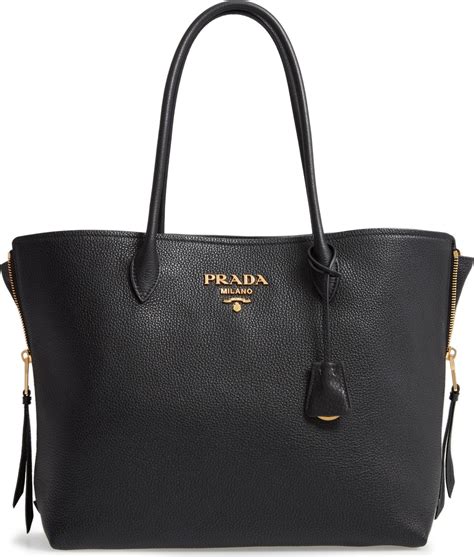 prada large glace side zip leather shopper|prada handbags for women.